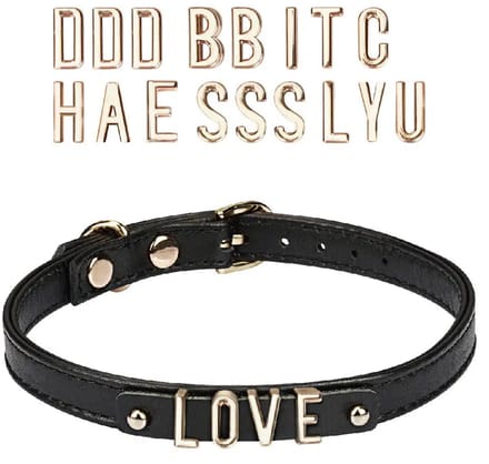 Liebe Seele - Lederen DIY Collar Met Verwisselbare Gouden Letters - Zwart