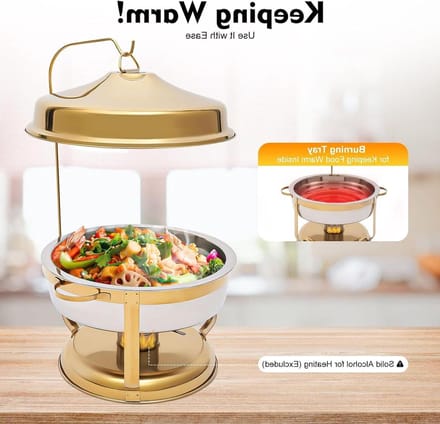 Buffet Verwarmer - Chafing Dish - Eten Warm Houden - Hangend Deksel - 9 Liter - Goud