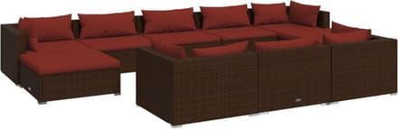 vidaXL - 10-delige - Loungeset - met - kussens - poly - rattan - bruin