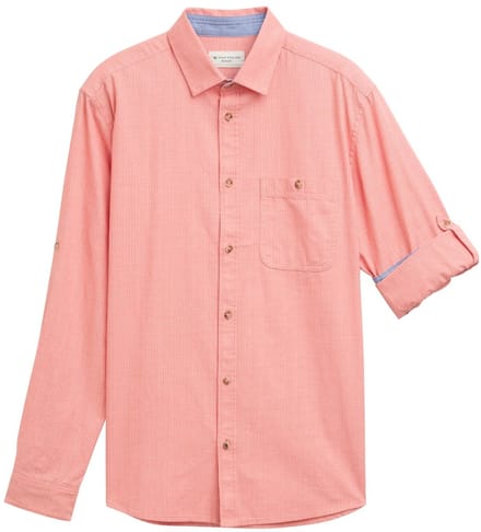 Tom Tailor - Regular fit shirt met verstelbare mouwlengte - Maat S - coral straight structure