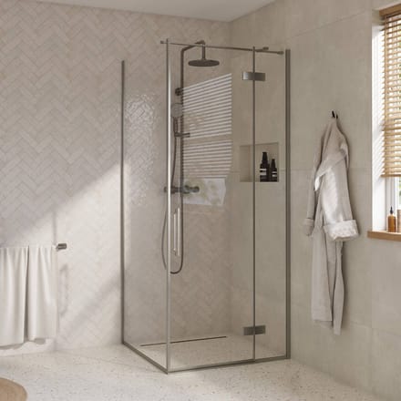Saqu Grace douchecabine met draaideur rechts incl. antikalk 90x90x210cm geborsteld grijs