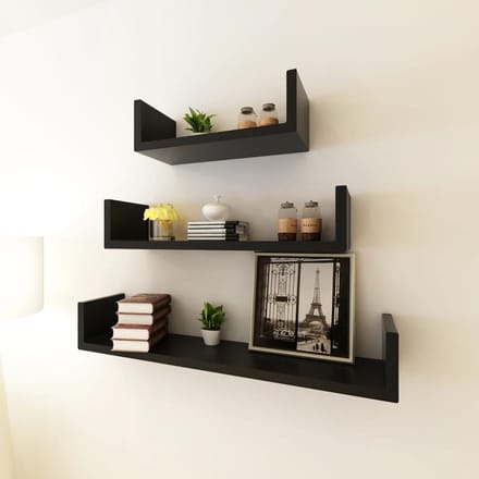 vidaXL - 3 - st - Wandschappen - U-vormig - MDF - zwart