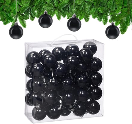 kerstballen set van 50 - Ø 6 cm - glanzend - kunststof - zwart