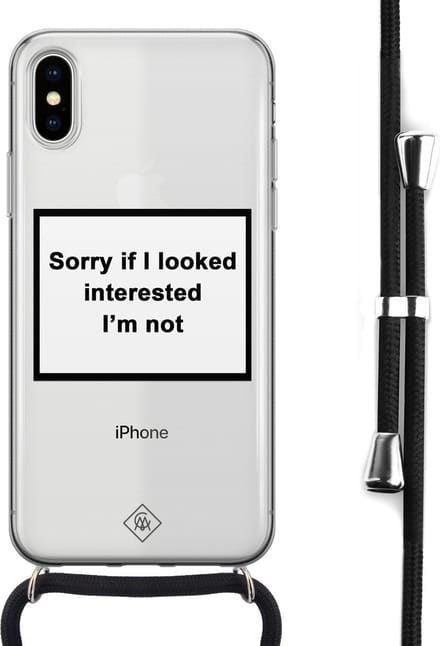 Casimoda® hoesje met koord - Geschikt voor iPhone Xs - Not Interested - Afneembaar koord - Siliconen/TPU - Transparant