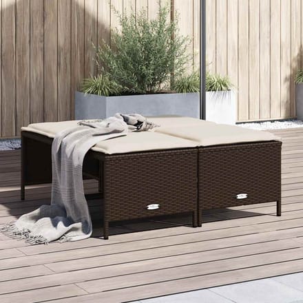 vidaXL - Tuinkrukken - met - kussens - 4 - st - poly - rattan - bruin