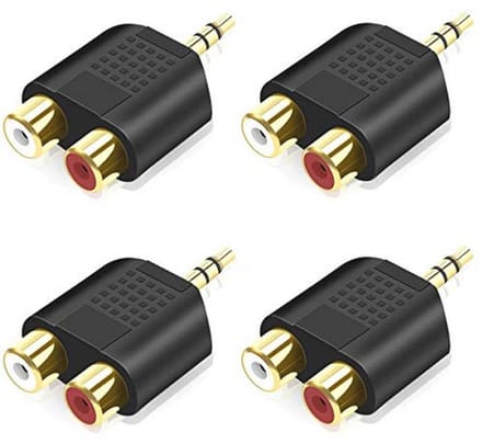 3,5 mm naar RCA Splitter 4 Stuks - Stereo Mannelijk naar Dubbele RCA Vrouwelijk Audioadapter