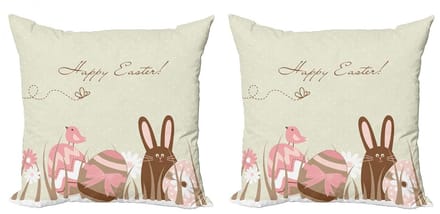 ABAKUHAUS Ostern Sierkussenhoes Set van 2, Pastel tonte Eier Vogels, Modern Accent Dubbelzijdige Digitale Print, 40x40, Meerkleurig