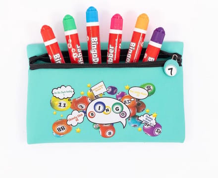 Complete Bingoset met Opbergtas en 6 Verschillende Kleurige Dabbers