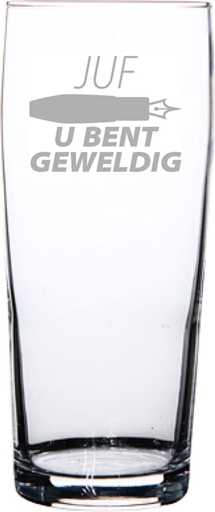 Gegraveerde bierfluitje 19cl Juf u bent geweldig