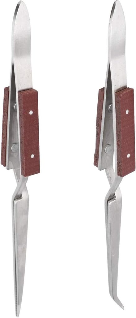 Set van 2 Professionele Curved en Rechte Pincetten voor Sieraden, DIY en Handwerk Tools