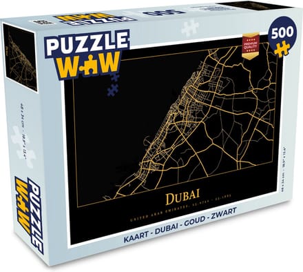 Puzzel Kaart - Dubai - Goud - Zwart - Legpuzzel - Puzzel 500 stukjes