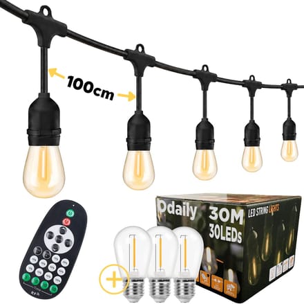 Odaily Lichtsnoer Buiten - 30 Meter - 30 LED Lampen - Warm Wit Licht - Dimbaar - Horecakwaliteit