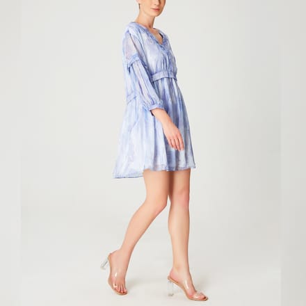 Korte trapeze chiffon jurk met abstracte print