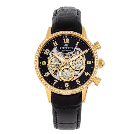 Empress Beatrice automatisch skelet wijzerplaat horloge met lederen band met dag/datum