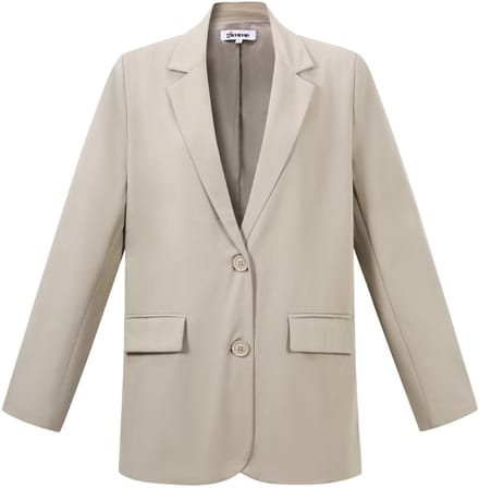 Comfortabele Geweven Polyester Dames Blazer met Letters Grafisch Motief - Kaki - Maat L