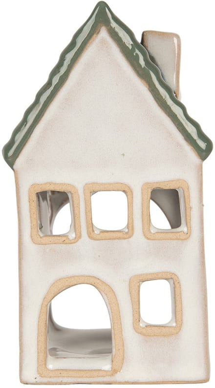 Clayre & Eef Waxinelichthouder Huis 7x7x13 cm Grijs Keramiek