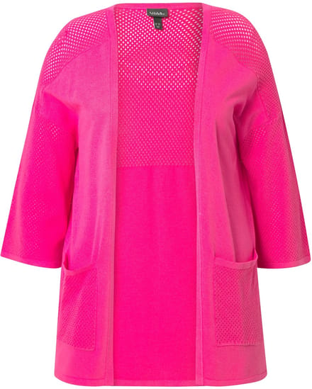 Ulla Popken - Dames - Jersey jasje mesh oversized V-hals 3/4-mouwen - Roze - Maat 46+
