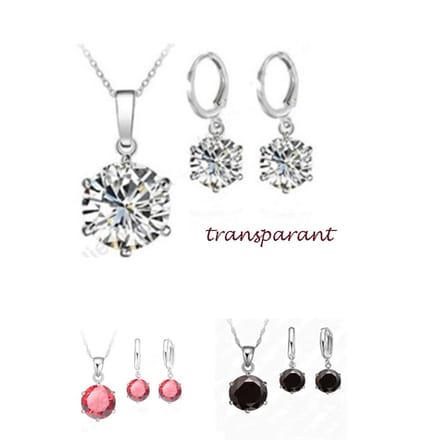 Set: Ketting en oorbellen -strass -rond - transparant