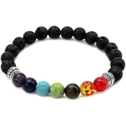 Bracelet - B0272 - 7 Chakras - Pierre de lave naturelle - Œil de tigre - 8MM black