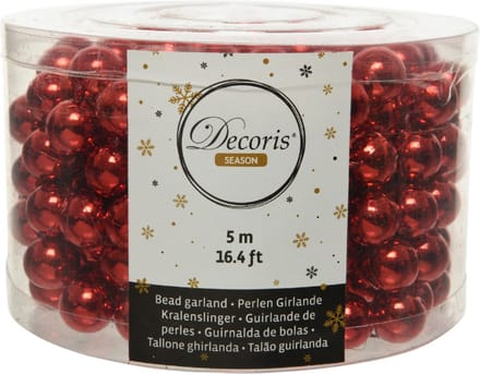 Decoris Kerstslinger - rood - kralen - 500 cm - Kerstversiering kralenslingers