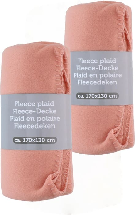 Fleece dekens/plaids - 2x - zalm roze - 170 x 130 cm