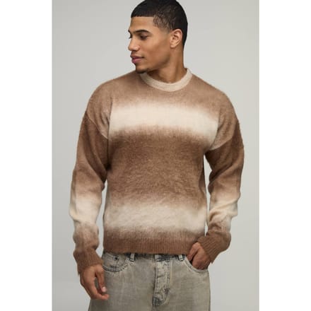 Relaxed Boxy Verlengde Hals Ombré Gebreide Trui | Brown | Size Medium