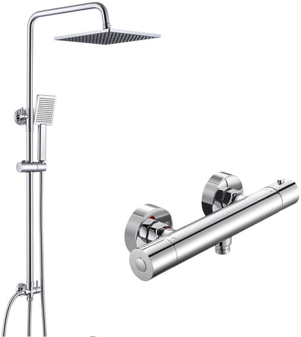 DERW Max Douchesysteem met thermostaatkraan - Regendouche - 109cm Stang - Chroom