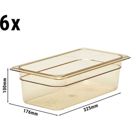 (6 stuks) CAMBRO H-PAN™ - Hittebestendige Gastronormbak 1/3 - Amber - Hoogte: 100mm