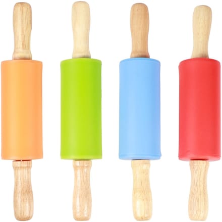 4 STUKS Mini Deegroller Houten Handvat Anti-aanbak Siliconen Deegrollers voor Thuiskeuken Kinderen yellow