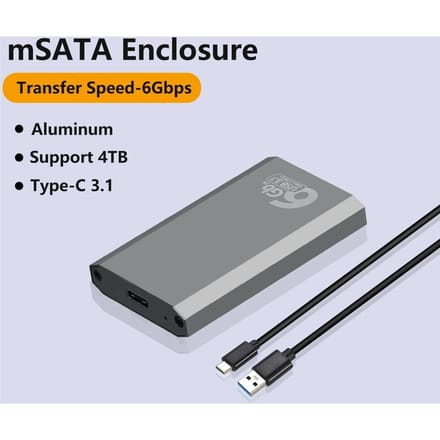 Boîtier adaptateur SSD mSATA vers USB 3.1 Gen2 6 Gbit/s avec port Type-C pour disque dur SSD interne mSATA gray