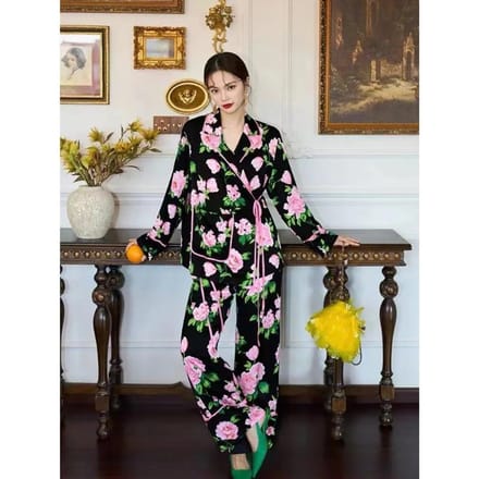 2-delige damespyjama met print Lange mouwen Elastische taillebroek Dames set Casual pyjama XL