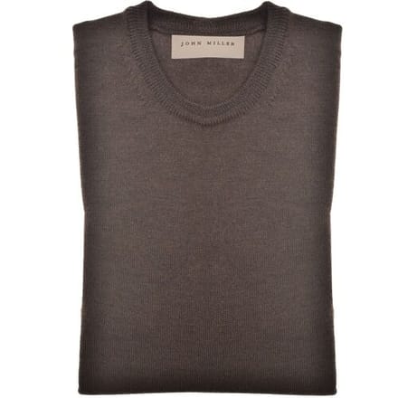 John Miller Trui Merino R-Neck Donker Bruin / male