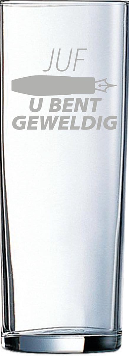 Gegraveerde longdrinkglas 31cl Juf u bent geweldig