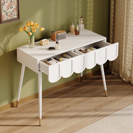 PHOEBE CAT Bureau - Kaptafel - 2 lades - Metalen poten - 100×40×76 cm - Wit