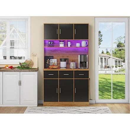 ModernLuxe Keukendressoir met LED - 6 deuren, 3 laden en 3 open vakken - Zwart