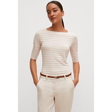 Dames T-shirt met vierkante hals van gestreepte viscose COMMA