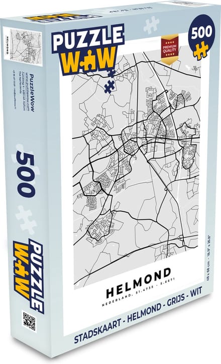 Puzzel Stadskaart - Helmond - Grijs - Wit - Legpuzzel - Puzzel 500 stukjes - Plattegrond