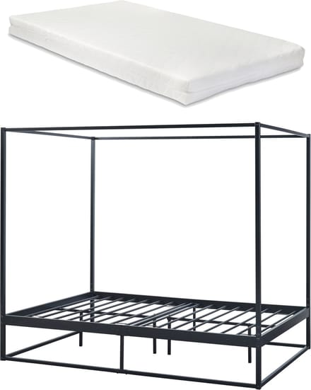 Hemelbed Kristianstad met bedbodem en matras 140x200 cm zwart