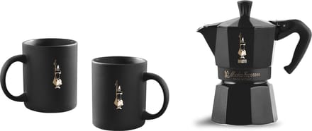 Bialetti Moka Express Set 6 kops + 2 Bekers - Mat Zwart - 300ml