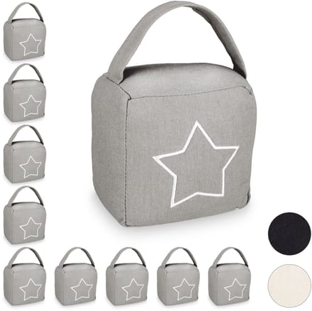 10x deurstopper zak - deurstop met ster - handgreep - vintage vloermodel - grijs
