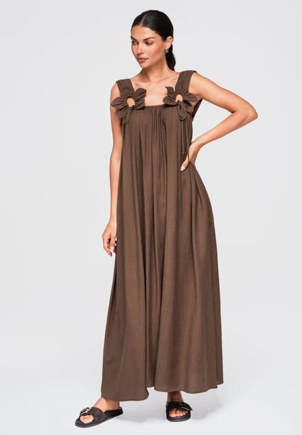 LARICA Jurk - Viscose - Mouwloos - Geen Sluiting Bruin M
