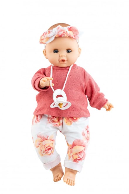 Paola Reina pop Sonia - roze bloemprint - mechanisme - 36 cm.