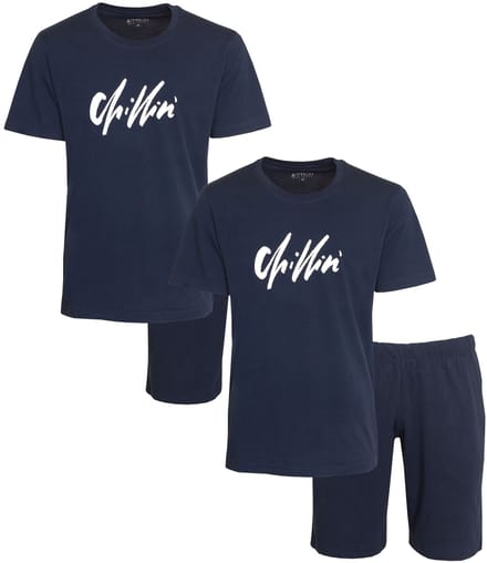 Aprox Heren Shortama - Pyjama Set - Duo-Pack - Donker Blauw - Maat XXL