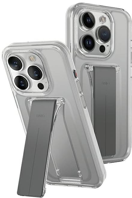 UNIQ Heldro Mount - iPhone 15 Pro Max Hoesje - Transparant - Ingebouwde Stand