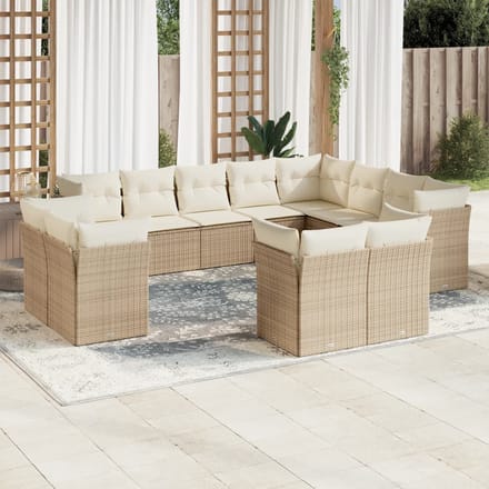 vidaXL - 12-delige - Loungeset - met - kussens - poly - rattan - beige