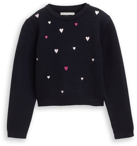 Tom Tailor - Cropped gebreide trui met borduursel - Maat 104/110 - sky captain blue