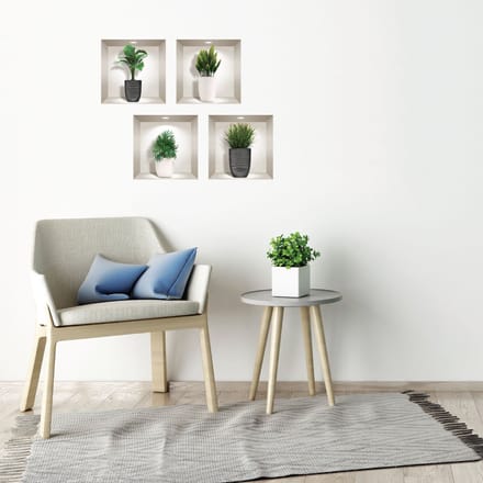3D-plantenstickers in designpotten, 60 x 60 cm