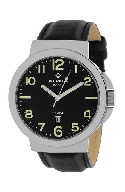 Alpha Saphir 123A Horloge - Leer - Zwart - Ø 42 mm