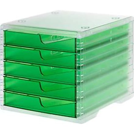 Ladebox styro® styroswing light, 5 laden, uittrekstop & verzonken greep, stapelbaar, B 270 x D 340 x H 255 mm, polystyreen, transparant groen