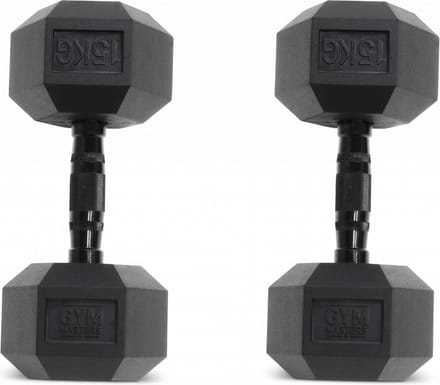 Gym Masters Dumbbells 15 kg Set (2 stuks) – Hexagon Rubber Dumbbells – Zwart